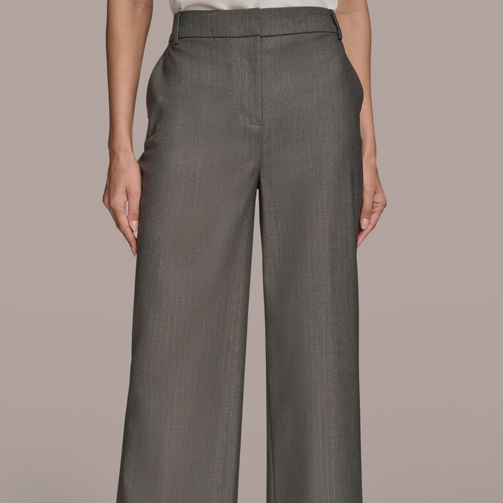 NWT Donna Karan New York Pinstriped High-Rise Slacks Size 8 Grey
